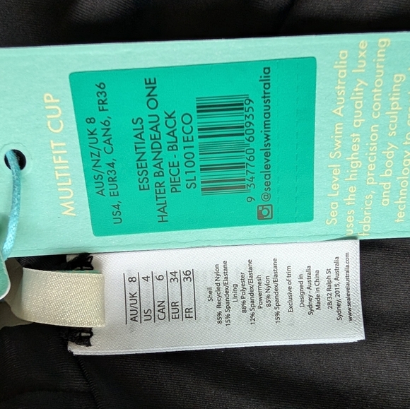 Sea Level Swim Australia One Piece Black Swimsuit Size 4 New - Picture 8 of 8